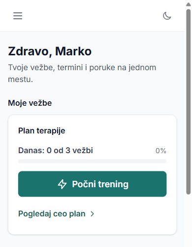 Početni ekran: vežbe za danas i dugme Počni trening